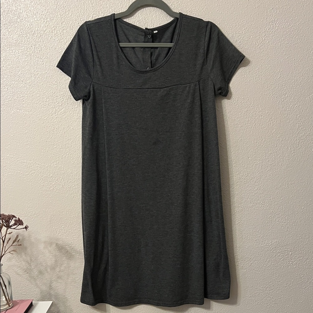 Dark Gray Short Sleeve Maternity/ Nursing Dress